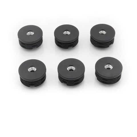 Six Pack 1.5 Inch Threaded Tube Plugs For Furniture Legs With M8 Screw Holes Black Plastic Round Nut Plugs