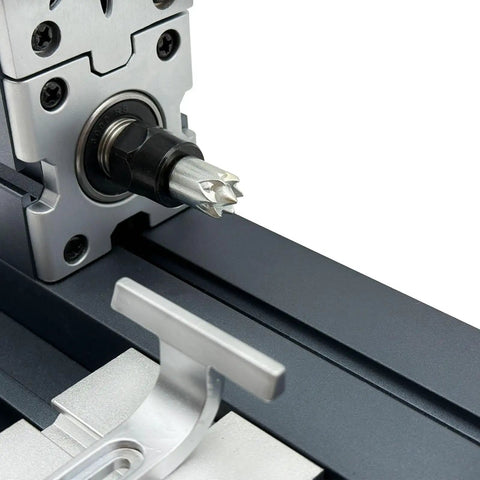 EssSthmy 36W Mini Metal Lathe With 20000 RPM close-up of precision spindle tool for small parts crafting and shaping projects.