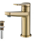 Indy Single Handle Basin Bathroom Faucet With Pop Up Drain And Overflow In Brushed Gold Solid Brass Construction