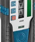 Front view of Green Beam Rotary Laser Receiver with dual-sided LCD readouts, designed for detecting rotary lasers up to 650 feet.