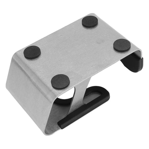 Heavy Duty Built Tough Stainless Steel Portafilter Stand And Espresso Tamper Station For Bottomless Basket Home Barista Workflow, showing the sturdy design and rubber feet.