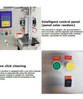Heavy Duty Automatic Quantitative Filling And Sealing Machine With Horizontal Mixing Hopper Stainless Steel control panel and cleaning buttons.