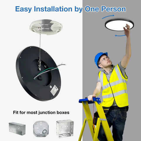 15.8 Inch Black Flush Mount Ceiling Light Dimmable With Three Color Temperature Settings Warm White 3000K Neutral White 4000K Daylight 5000K 24W Low Profile Slick Modern LED Fixture ETL
