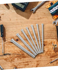 Heavy Duty Spring Tubing Bender Set 10Pc PVC Wire Bending Tool showing eight durable steel bending rods on workbench.