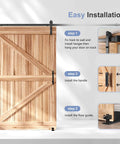 Sliding Barn Door Track And Hardware Kit With 12 Ft Straight Pulley System No Fuss Install Smooth Quiet Rollers Anti Corrosion Aluminum With Black Powder Coat For 66 To 72 Inch Wide Single Doors installation guide.