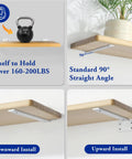 Heavy Duty L Shelf Brackets Built Tough 6 Inch Hidden Mount Corner Wall Shelves Supports One Fifth Inch Thick Metal White 4 Pack for Home DIY Projects Rust Resistant Finish shown supporting 200 lbs kettlebell.