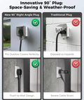 Comparing 90° right-angle plug vs traditional plug for Dual Voltage EV Charger For Tesla With App, IP66 waterproof, space-saving design