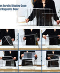 Six Pack Large Clear Acrylic Display Cases With Magnetic Front Door shown with magnetic doors in various positions