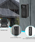 Doorbell Mount For Blink Video Doorbell 2nd Gen 2025 With An Adjustable Weatherproof Protective Case, No Drilling Required, shows installed on a wall during rain, highlighting adjustable angle and charging cable holes.