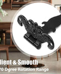 Close-up of an Antique T Strap Hinge showing black zinc alloy design with smooth edges, ideal for furniture and cabinets.