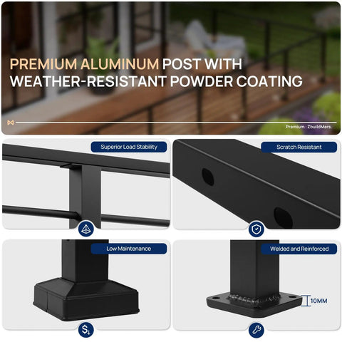 Flat Out Durable Aluminum Railing Post 35 X 2 X 2 Inch Middle Brace For Horizontal Deck Guard Rails features premium weather-resistant coating.