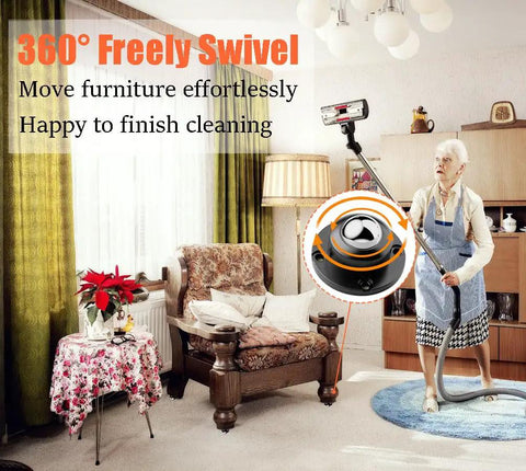 24 Pack Self Adhesive Caster Wheels One Inch Low Profile Swivel Glides With Smooth Ride Steel Cores No Fuss Heavy Duty Furniture Rollers For Mop Bins And Storage Crates in a living room, used on furniture.