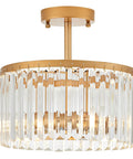 Gold 12 Inch Semi Flush Mount Crystal Ceiling Light Fixture With 38 Crystal Beads For Kitchen Modern Industrial Two Light Chandelier Style For Bedroom Entryway Hallway Living Dining Room Foyer, showing a close-up of the gold mount with hanging crystals.