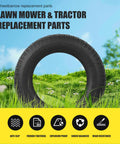 4.80/4.00-8 Tire And Inner Tube Replacement for wheelbarrows, hand trucks, lawn mowers. Premium rubber tire in grassy field.