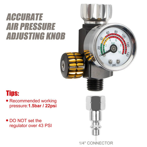 Pro Grade HVLP Mini Air Spray Gun For Clearcoat Touch Ups With Precision Stainless Steel Nozzle 150 Ml Cup air pressure adjusting knob with gauge