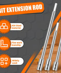 Heavy Duty Forstner Bit Extension For 3/8 Inch Round Shank Built Rock Solid With Carbon Steel For Serious Heavy Lifting And Deep Wood Drilling Pro Grade Drill Extender Kit For Weekend Warriors Expecting Top Shelf Performance On Any Build featuring three bit extension rods made from durable 45# steel.
