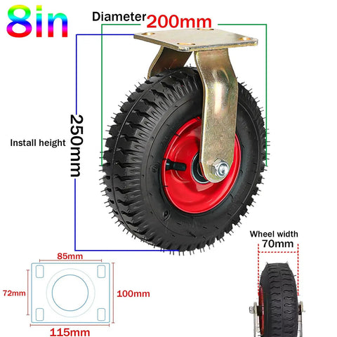 Pair Of Heavy Duty Inflatable Casters With Grippy Rubber Tires And Rolls Like A Dream Double Ball Bearings, industrial swivel trolley wheel with 8-inch diameter.