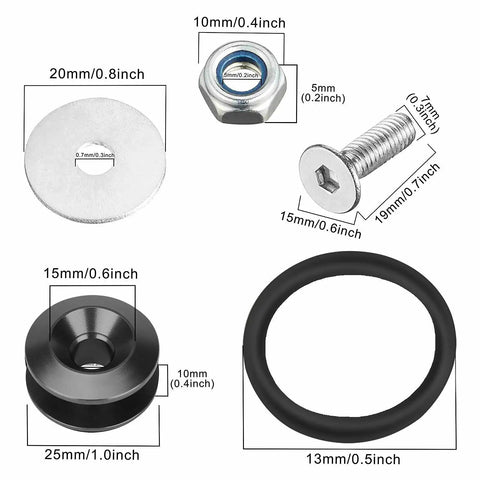 Universal Aluminum Quick Release Bumper Fastener Kit For Front And Rear Bumpers Trunk Fender Hatch Lids Black Easy Install Durable CNC Machined Clips Included with measurements