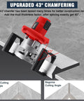 Professional Grade Electric Tile Chamfering Machine With Integrated Water Cooling System For Knockout Forty Three Degree Ceramic Bevel Cuts and Effortless Precision showing 43-degree cutting angle.