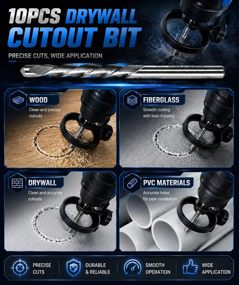 Premium Hss Screw Mount Drywall Cutout Bits With Precision Guided Shank for cutting wood, drywall, fiberglass, and PVC.