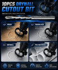 Top Tier HSS Drywall Cut Out Bits 1/8 Inch Guide Point Rotary Router Tool No Sweat Gypsum Board Cutting Kits for various materials.