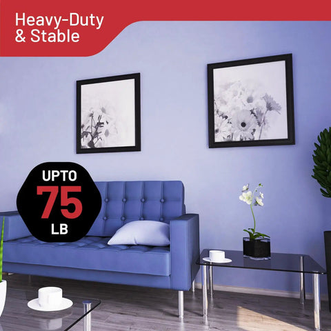 303 Piece Picture Hanging Kit With Heavy Duty Hooks And Organized Compartments For Wall Mounting and Shelf Bracing setup in modern living room.