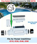 Upgraded 520736 Flow Switch Sensor With Metal Flap For Pool Chlorinator Cells Compatible With Pentair IntelliChlor IC15 IC20 IC40 IC60 3 Wire And 4 Wire Systems Great Replacement Part., pool flow switch sensor with wiring and metal flap for IntelliChlor IC15 IC20 IC40 IC60