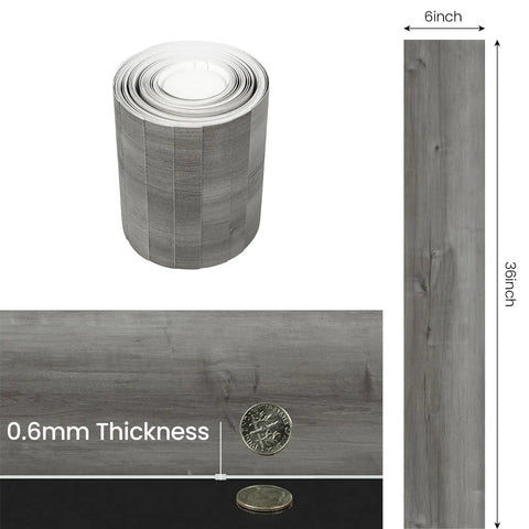 Self Adhesive Peel And Stick Floor Tile Set 10 Pack 15 Sq Ft Natural Grey Wood Grain Look Waterproof PVC Vinyl Plank Flooring dimensions.