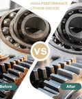 Before and after of gears and bearings treated with White Lithium Based Grease For Garage Door Tracks, Hinges And Sliding Mechanisms
