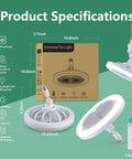 LED Light Socket Ceiling Fan With Remote For Kitchen Bathroom Or Garage Quiet White All In One Lighted Ceiling Fan Energy Saving Easy Screw In Install No Tools Needed Standard Socket Base, showing specifications and packaging.