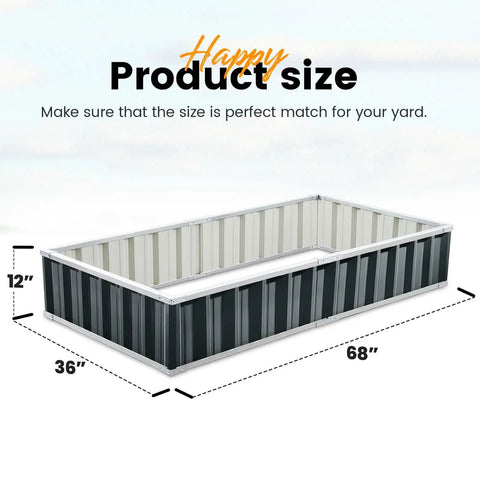 Sturdy Galvanized Steel Raised Garden Bed Kit 68 x 36 x 12 Inches Outdoor Planter Box black and white dimensions shown