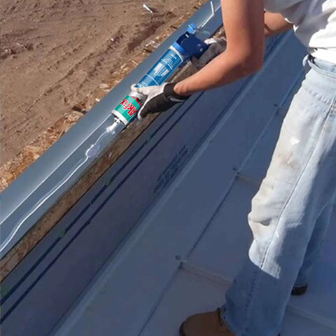 Applying P625 Crack Flex Sealant White 12 Pack DIY Friendly Polyurethane Construction Sealant to roof joint with caulking gun
