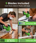 Straight Up Compact Cordless Jigsaw Kit With Dual 2.0Ah Batteries Rapid Fire Charging And Nine Snap Swap Blades for effortless wood and metal cuts.