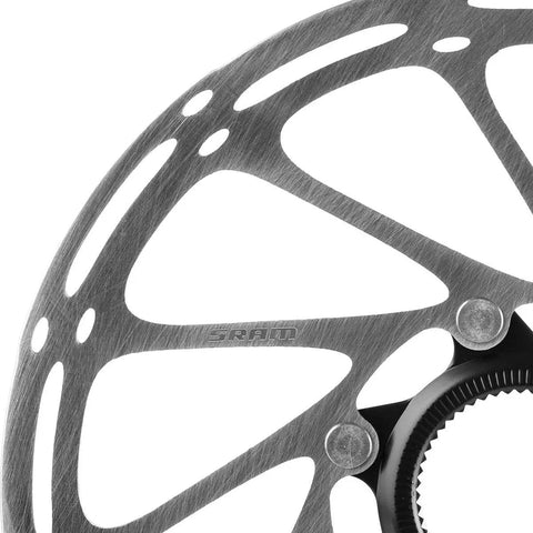 Close-up of Center Lock 160mm Brake Rotor For Disc Brakes Centerline Style Multi Colored Black Finish High Performance MTB Rotor