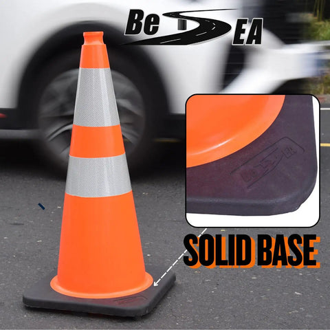 Eight 28 Inch Orange PVC Traffic Cones With Black Base, Heavy Duty Construction Safety Cones for roadway and parking.