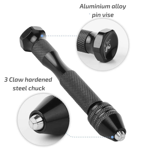 Hand Drill Set With 10 Drill Bits 0.6-3.0mm for Jewelry Making and Resin Craft Pin Vise, featuring aluminum alloy and steel chuck