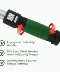 Click Style Torque Wrench With Three Eighths Inch Drive 50 To 250 Inch Pounds Range ergonomic grip and easy read scale close-up