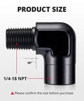 Side view of EVIL ENERGY 1/4-18 NPT aluminum 90° elbow fitting, black