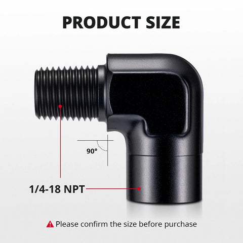 Side view of EVIL ENERGY 1/4-18 NPT aluminum 90° elbow fitting, black