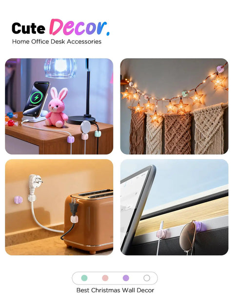 8 Pack Cable Clips Cord Organizer with One Hand Lock and Extra Strong Adhesive used on desk, wall, and various surfaces