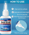 Heavy Duty Shoe Repair Glue For Boots, Sneakers, Heels And Sandals, 30g, Tough As Nails Adhesive For Sole Repairs, clear bottle with applicator