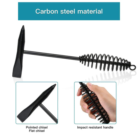 4-Piece Welding Slag Removal Tool Set With 10 Inch Chipping Hammer, carbon steel material, coil spring handle shown