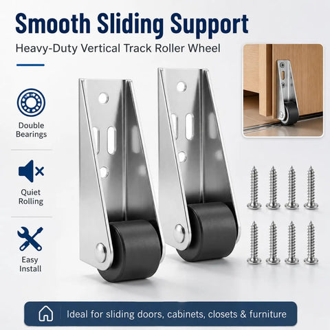 Built Tough Vertical Track Roller Wheels With Quiet Rubber Casters For Sliding Barn Doors And Cabinets 110 Lb Bottom Support Kit