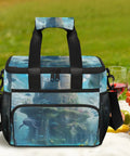 Insulated Picnic Backpack With Built In Lunch Box For Outdoors And Travel on picnic blanket with fruits and drinks