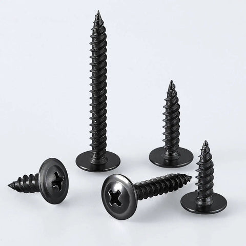 Heavy Duty Size 4 By 3/8 Inch Phillips Truss Wood Screws Black Stainless Steel Self Tapping Fasteners Rust Proof on display.