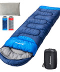 4 Season Sleeping Bag With Pillow For Camping And Backpacking, Lightweight And Cozy Yet Warm, Waterproof And Washable, Blue