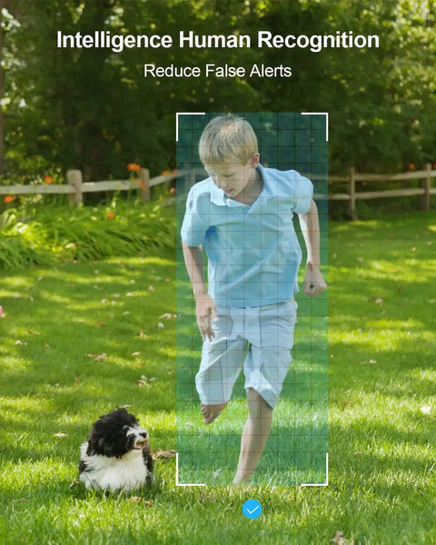 Boy running in backyard detected by Wireless Outdoor Security Camera 2K 3MP Battery Powered With AI Motion Detection Color Night Vision