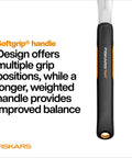 Xact Hand Rake For Raised Garden Beds And Small Planters with ergonomic SoftGrip handle detail and brand logo.