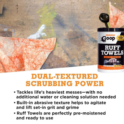 Orange Heavy Duty Ruff Towels With Scrubbing Power 10 By 12 Inches Dual Textured Multi Purpose Cleaning Wipes 72 Count packaging