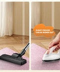 Non Slip Office Chair Mat For Hardwood Floors 48 By 36 Inches Large Pink Floor Protector shown being vacuumed and ironed.